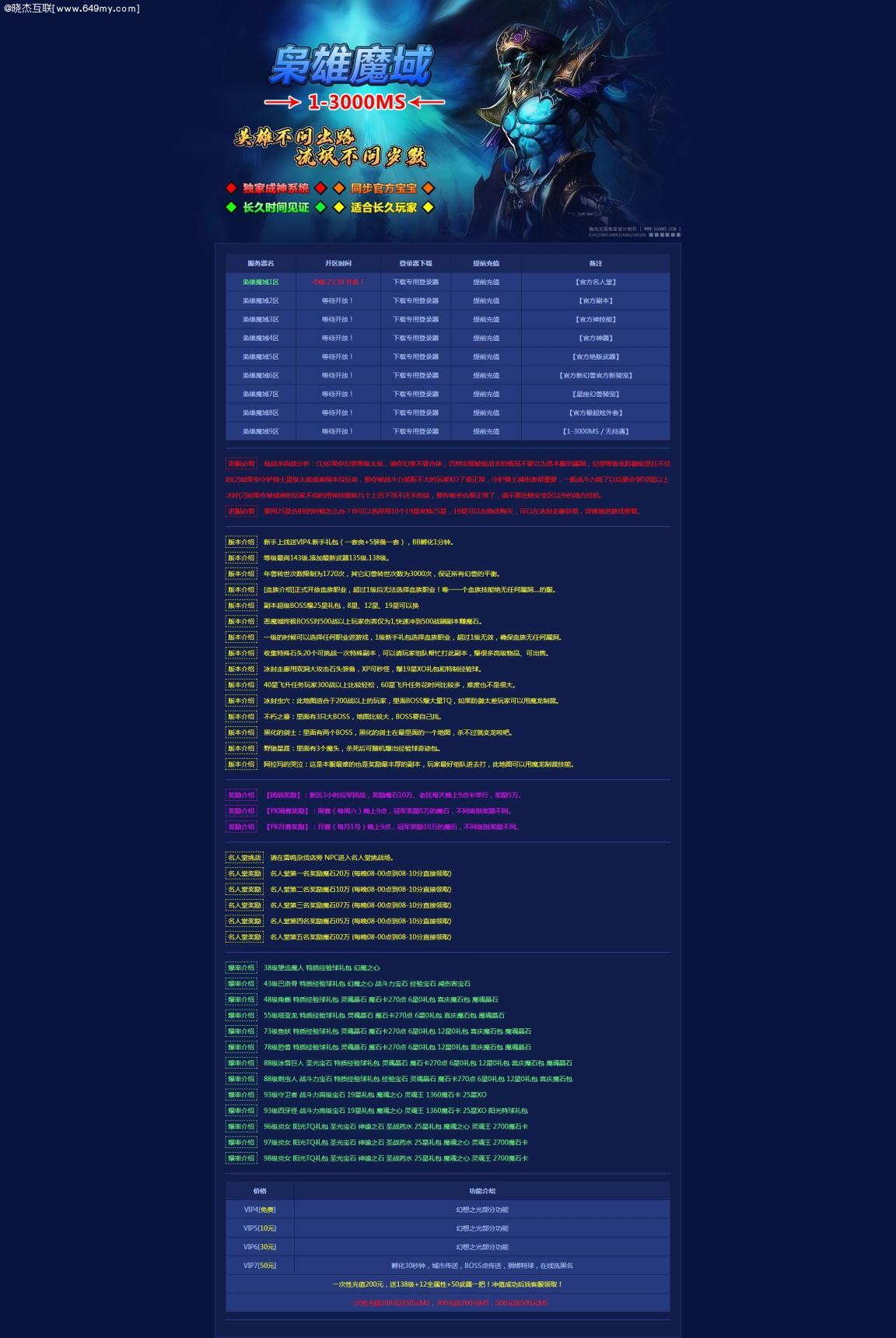 魔域私服蓝色游戏开区网站模版,静态HTML,无后台,代码简洁