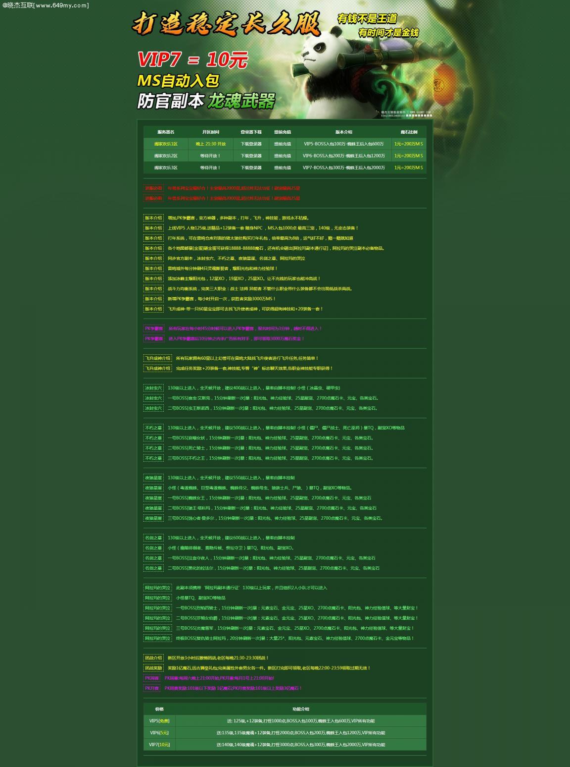 魔域私服绿色游戏开区网站模版,静态HTML,无后台,代码简洁